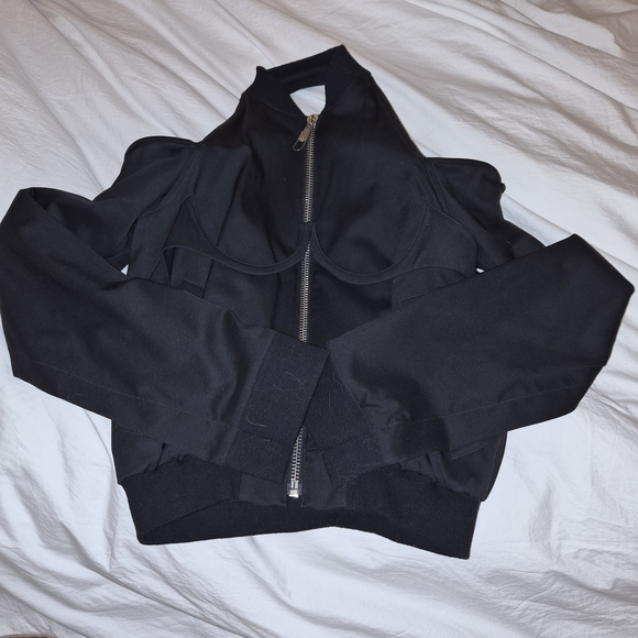 Helmut Lang Black Off-Shoulder Cropped Bomber Jacket Size S - Picture 2 of 4